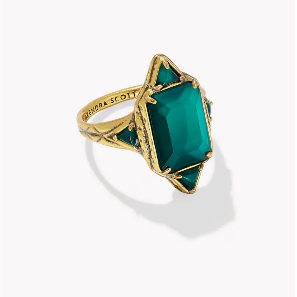 Kendra Scott Emerald Green and Gold Geometric Ring